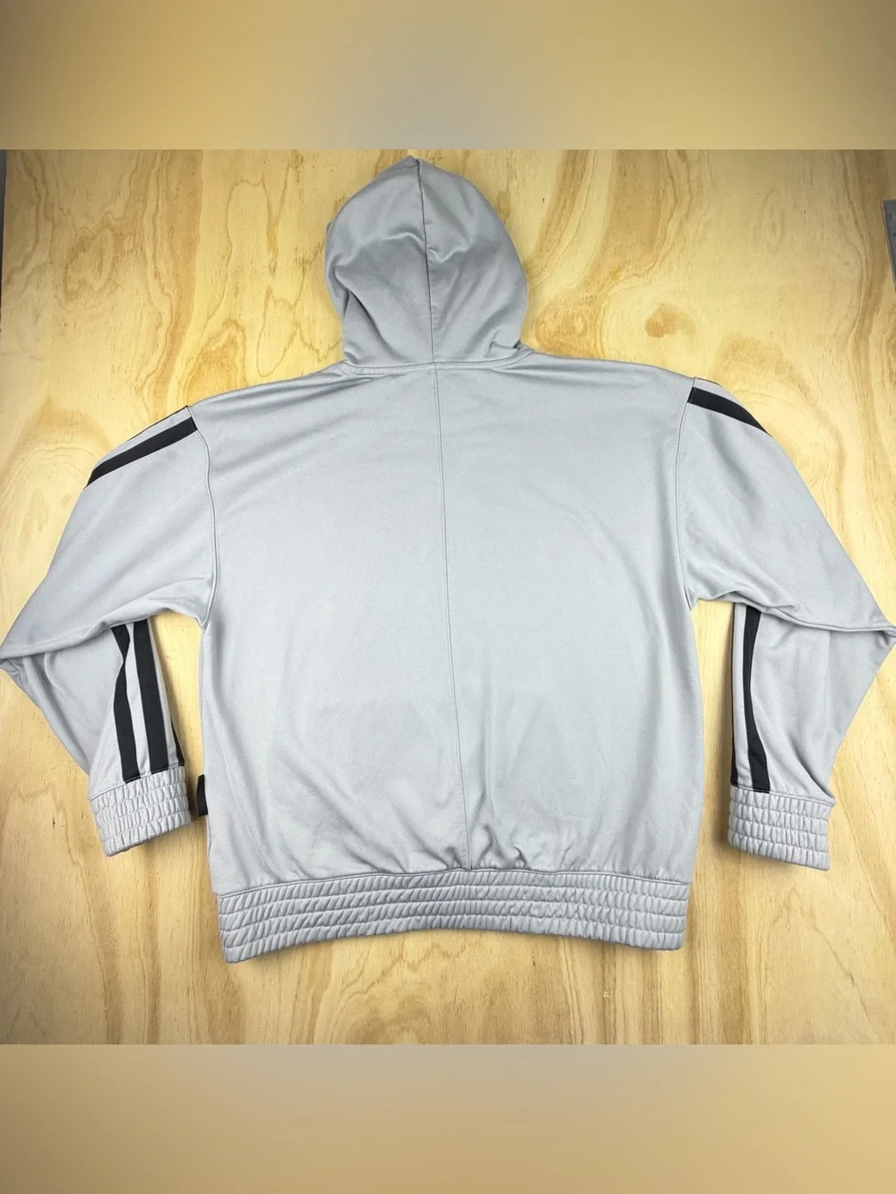 adidas Men's Light Gray Crewneck Hoodie with Black Sleeve Stripes